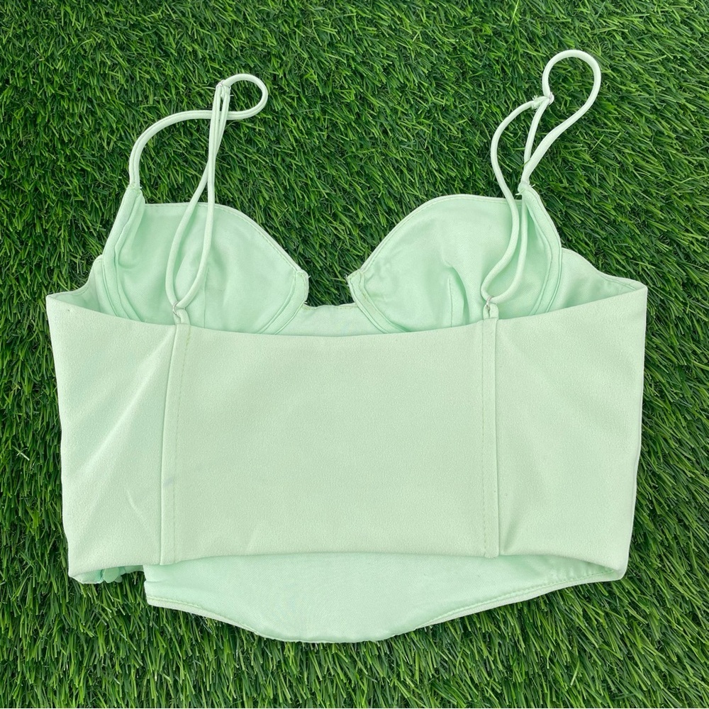 ZARA Poplin Mint Green Corset Cropped Tank Top - Picture 5 of 7